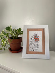 wandering tradescantia zebrina: ink/acrylic contour original (5"x7" framed)