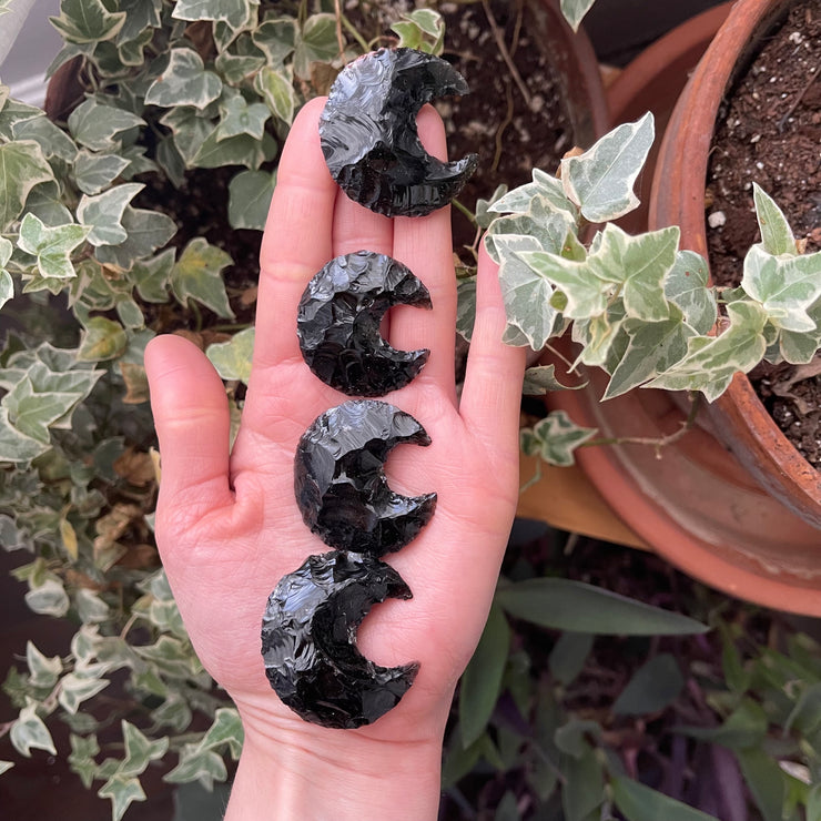 Inner Light Botanicals online crystal shop Black Obsidian Crescent Moon Crystal
