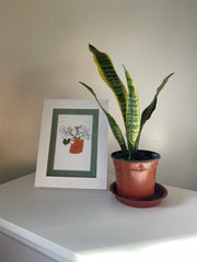 pilea: ink/acrylic contour original (5"x7" framed)
