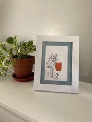 variegated pothos: ink/acrylic contour original (5"x7" framed)