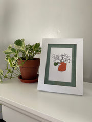 pilea: ink/acrylic contour original (5"x7" framed)