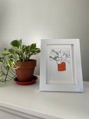 begonia: ink/acrylic contour original (5"x7" framed)