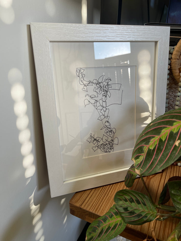 teardrop ivy: ink contour original (8"x10" framed)